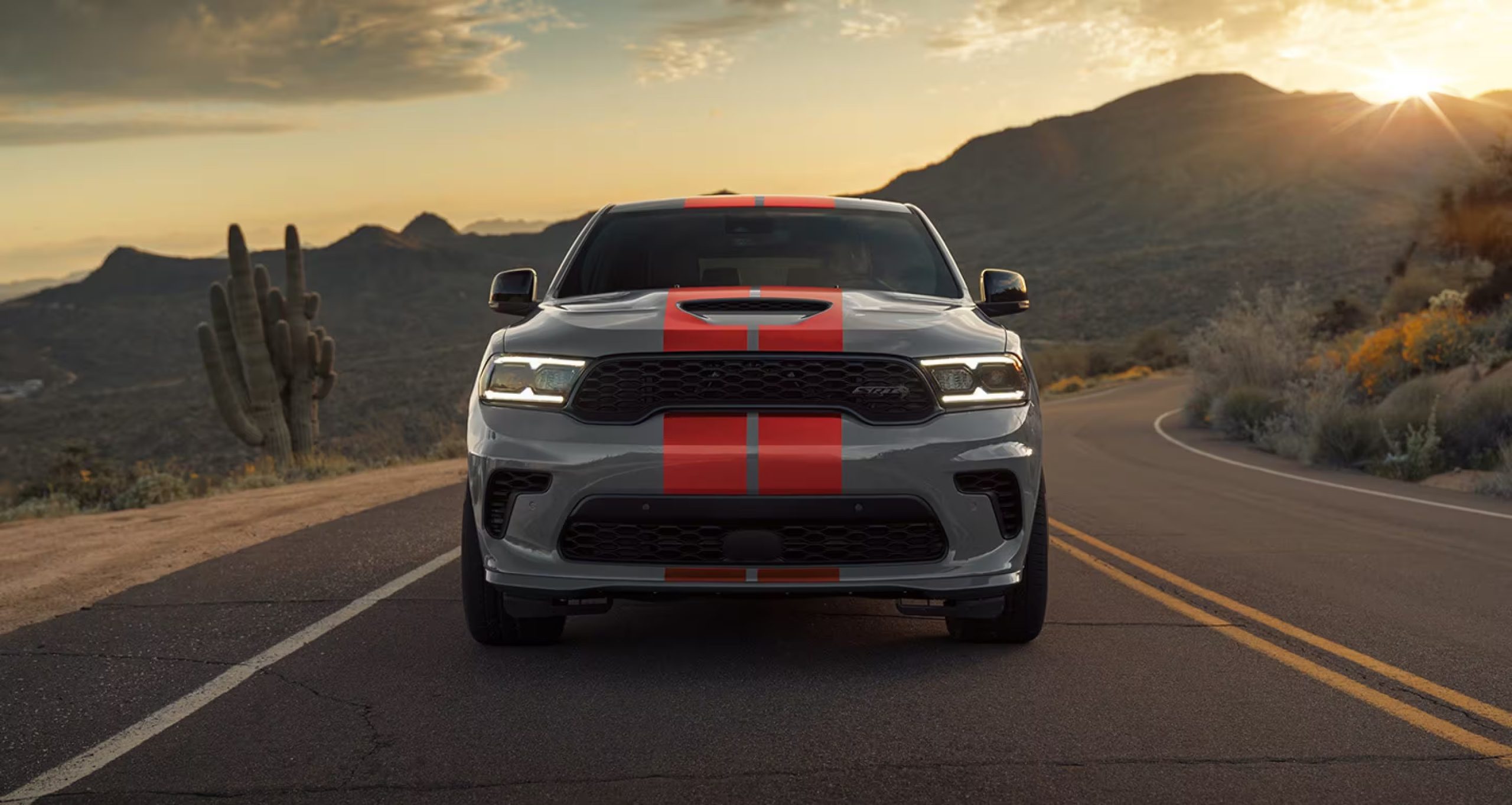 A head on shot of the 2023 Dodge Durango SRT on the open road